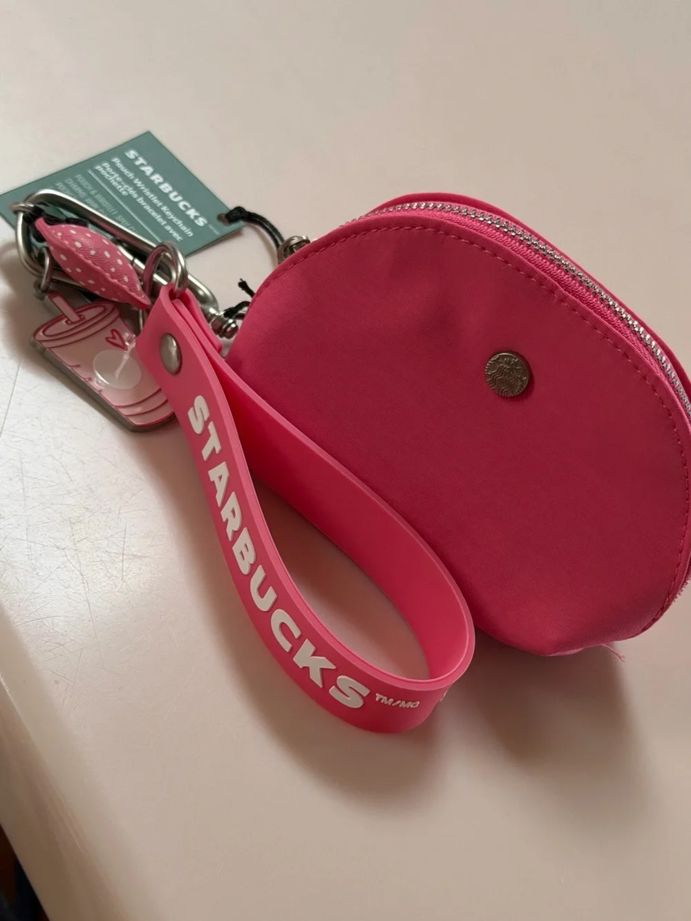 Starbucks Pink Bearista Glass Cup and Pink Pouch Keychain Bundle - Authentic